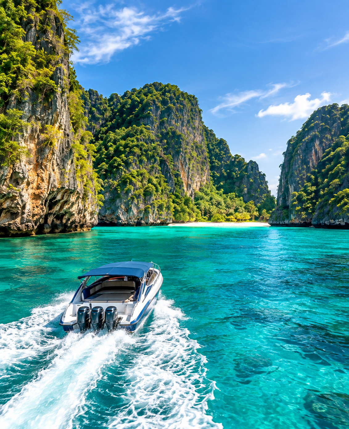 Private speedboat cruising the Andaman Sea near Phuket